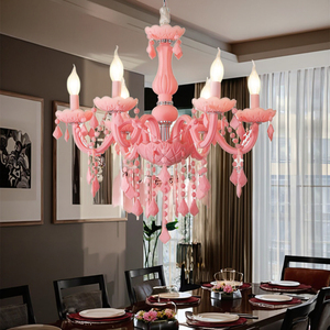 Đèn chùm pha lê màu xanh hiện đại với ánh sáng trắng ấm áp đơn giản Mặt dây chuyền Macaron cho khách sạn trang trí kính bầu trời ánh - Product Image 4