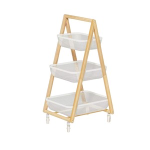 Chariot de rangement en bois à 3 niveaux, chariot de cuisine en bois massif avec roulettes pour les collations et les articles divers - Product Image 5