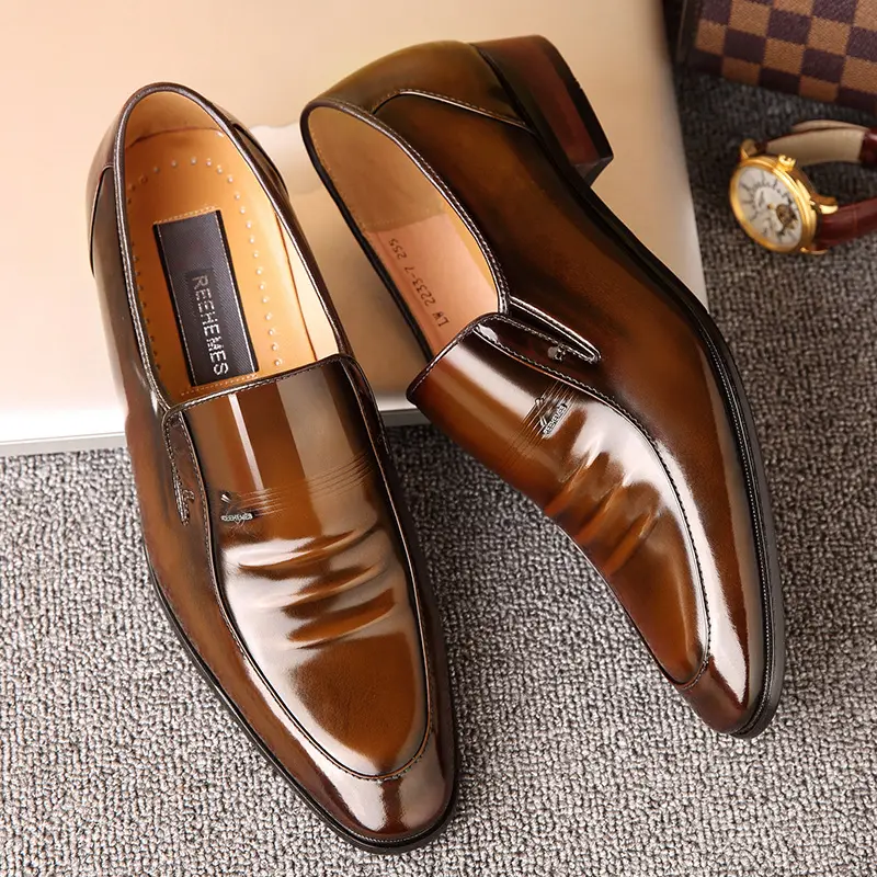 Sepatu kulit atasan rendah pria, Kasut bisnis pernikahan, kantor 2024