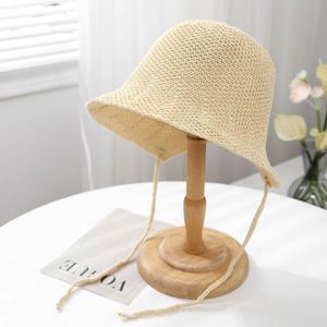 Spring Summer Cute Lady Sun <b>Hat</b> Ponytail Hole Knitted Bucket <b>Hats</b> With Rope Tie - Product Image 6