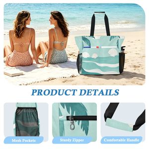 Sac de plage personnalisé à imprimé coquillage avec pochette assortie, grand sac fourre-tout avec fermeture éclair pour femmes, vacances d'été - Product Image 4