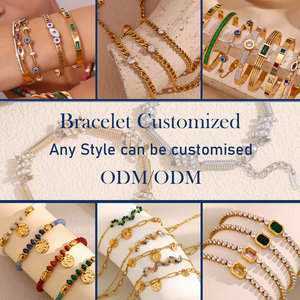 Nhà sản xuất haosen nhà máy đồ trang sức thời trang Vật liệu thép không gỉ 18K mạ vàng Bling Zircon Bangles và Cuff Vòng đeo tay Kit - Product Image 6