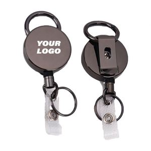 Rigid Heavy Duty Cable Retractable Metal Waterproof Id <b>Holder</b> Badge Reel With Belt Clip <b>Key</b> Ring Custom Promotional Gifts - Product Image 1