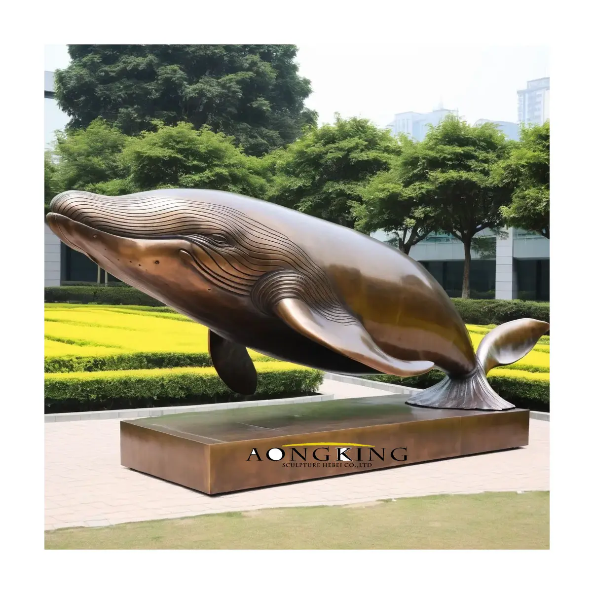 Statue de jardin dauphin en bronze flottant