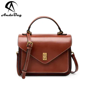 AndoBag أعلى مقبض حقيبة للنساء جلد البقر الحقيقي بسيطة الموضة الكتف حقائب Crossbody سعة كبيرة حقيبة يد