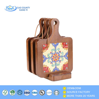 Vente en gros Sous-verres durables en bois d'acacia et en céramique Sous-verres pour boissons empêchant les brûlures
