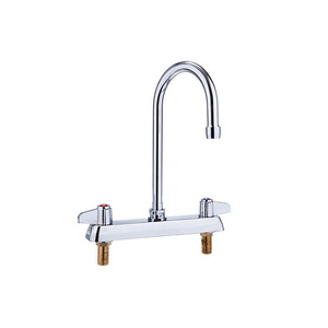 Robinet de cuisine design industriel à haut débit, double poignée, bec pivotant de 6 pouces, installation facile, finition laiton chromé, pour évier, céramique - Product Image 1