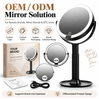 Miroir de maquillage LED MLG OEM ODM avec lentilles interchangeables 1X 10X 40X, 3 couleurs réglables, hauteur ajustable, rechargeable