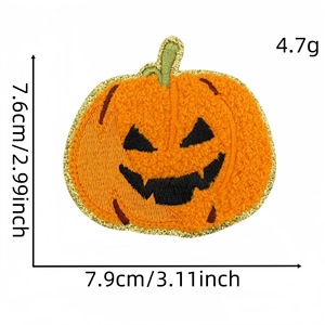 Halloween oro brillo calabaza chenilla bordado espeluznante Halloween parches - Product Image 5
