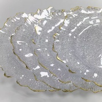 Assiettes de service de luxe en plastique transparent durable, bordées d'or, faites à la main, pour banquets de mariage, décoration rétro classique, personnalisables