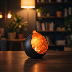 Modern Teardrop Candle Holder Iron <b>Black</b> Orange Glass Home Decoration Heat Resistant <b>Lantern</b> - Product Image 2