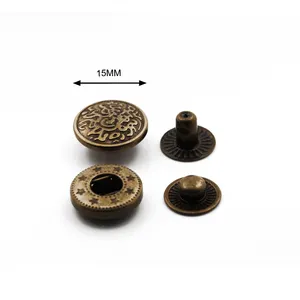 Fashion button design 15mm custom engraved logo metal snap fasteners for leather garment coat