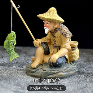 Adorno en miniatura de resina de anciano pescador de 5x4.5x6.5cm para decoración de bonsái y acuario - Product Image 1