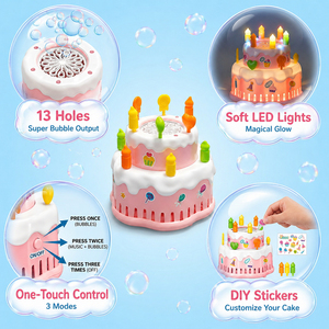 Machine à bulles automatique pour enfants, jouet d'extérieur, machine à bulles pour gâteau d'anniversaire, cadeau de fête pour enfants avec lumière et musique - Product Image 4