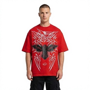 Camiseta de Manga Corta para Hombre, Oversize, Roja, Lisa, con Estampado Personalizado, Transpirable, de Secado Rápido, Poliéster/Algodón, Estilo Urbano Informal - Product Image 1