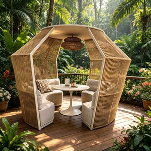 Vente chaude usine : Gazebo d'extérieur en rotin tressé, mobilier <span class=keywords><strong>de</strong></span> <span class=keywords><strong>jardin</strong></span> <span class=keywords><strong>de</strong></span> luxe pour villa, imperméable et protégé contre les UV, pavillon <span class=keywords><strong>de</strong></span> patio moderne - Product Image 3