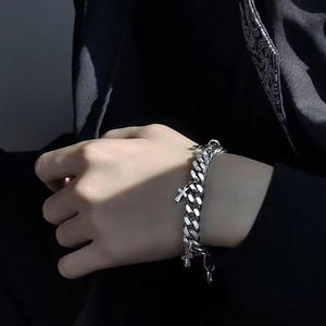 Bracelet en Acier Titane avec Croix pour Hommes et Femmes, Chaîne à Maillons en Pierre Naturelle, Nouvelle Arrivée, Style Froid, Bracelet Électroplaqué - Product Image 2