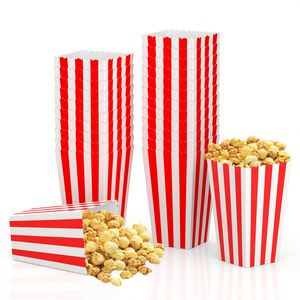 Red White Striped Foldable Paper Popcorn Box Disposable Snack <b>Container</b> - Product Image 1