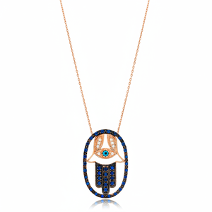สร้อยคอเพทายพลอยแซฟไฟร์ดีไซน์แบบ Hamsa สร้อยคอเครื่องรางทำด้วยมือสไตล์ตุรกีเครื่องประดับเงินสเตอร์ลิงสำหรับ925 - Product Image 2