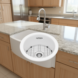 Fregadero de Cocina de Cerámica de un Solo Tazón, Diseño Circular de 18 Pulgadas con Ensamblaje de Drenaje y Rejilla Inferior, Montado en el Encimera - Product Image 2