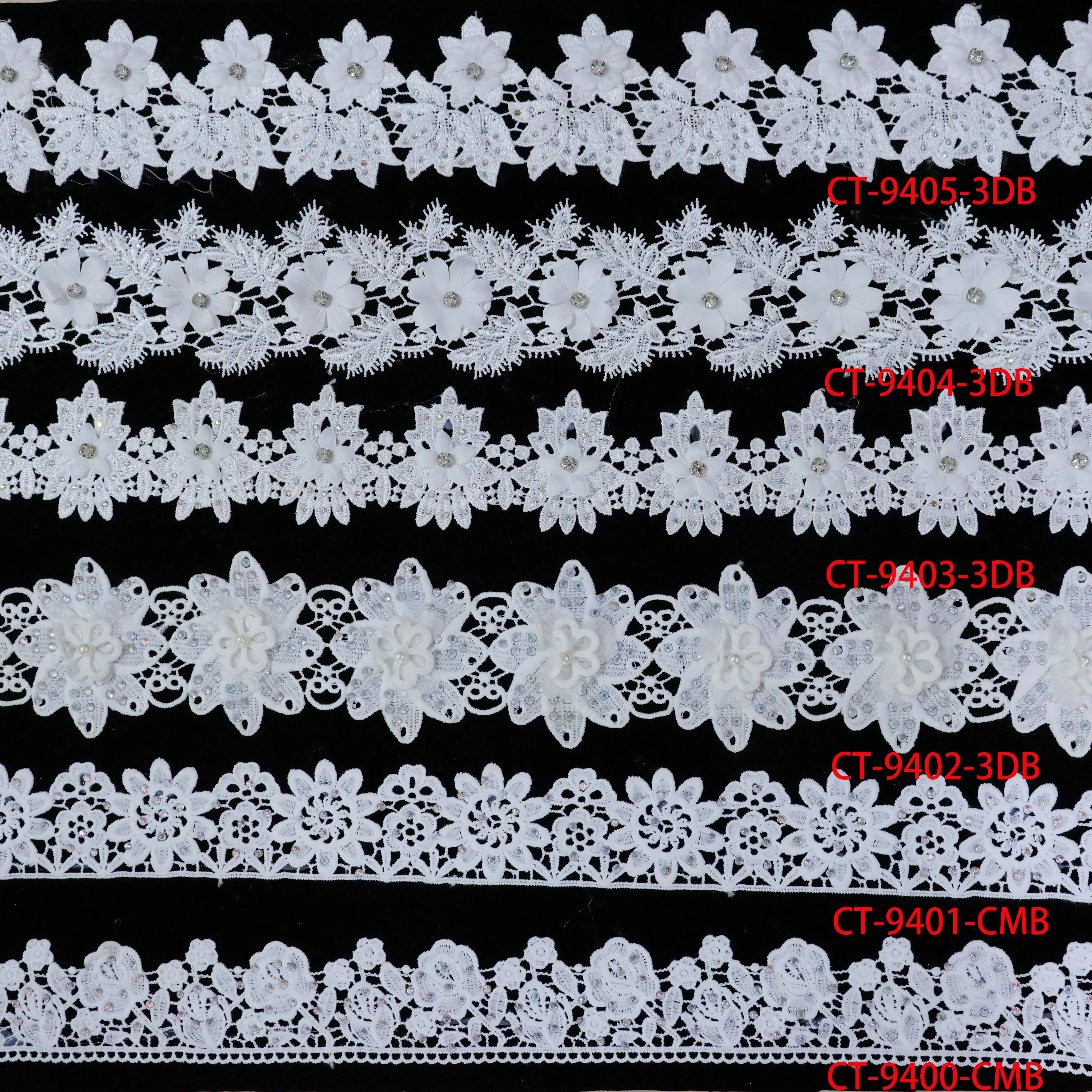 Ribete de diamantes คริสตัลเงางามเส้นด้ายนม3D ลูกไม้ตัดขอบ