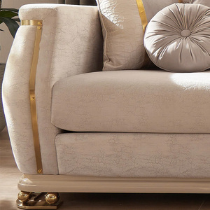 Canapé de salon moderne PZCN de grande taille, ensemble de meubles de luxe rembourrés avec des détails en acier inoxydable doré pour villa à vendre - Product Image 3