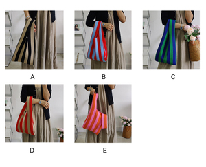 Women's Fashion Autumn Winter Accessories Stripe <strong>Bags</strong> <strong>Black</strong> Green Pink White Stripe <strong>Small</strong> Knitted Tote Handbags <strong>Bag</strong> - Product Image 2