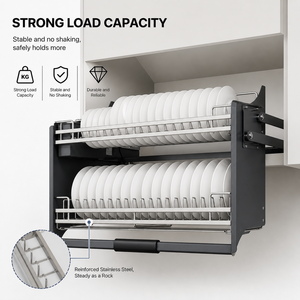 Tunosen moderno armadio da cucina dell'hotel cestello di sollevamento in acciaio <span class=keywords><strong>inox</strong></span> 304Ss <span class=keywords><strong>scolapiatti</strong></span> 2 ripiani Multi-funzione ascensore 3 anni - Product Image 2