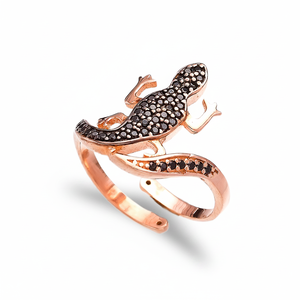 Black Zircon Lizard Shape Design <b>Adjustable</b> <b>Ring</b> Turkish Handcrafted Wholesale 925 Sterling Silver Jewelry - Product Image 2
