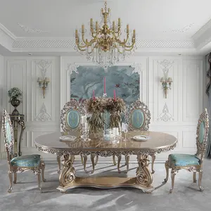 French rococo design dining room furniture sets antique luxury wooden 6 seater dining table set