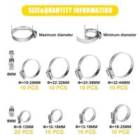 101 pièces en acier inoxydable collier de serrage réglable à vis sans fin pince 8-44mm pinces de tuyau colliers de serrage automobile pince fixe outil + clé