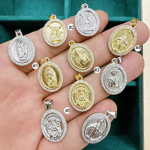 CZ9417 Colgante Religioso Ovalado Chapado en Oro de 18k con Circonitas, Medallón con Retrato de Nuestra Señora de Coromoto, Virgen María/Ángel/San, Amuletos - Product Image 2