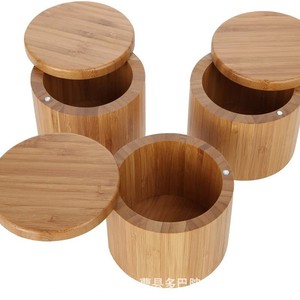 Bamboo Spice <b>Jars</b> With Magnetic Rotating Lids Airtight <b>Kitchen</b> <b>Storage</b> Containers <b>For</b> Salt Pepper Herbs - Product Image 2