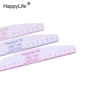 HappyLife ODMOEMプロフェッショナルハーフムーン耐久性ゼブラグリット100/180両面カスタムロゴ木製ネイルファイル