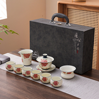 Service à thé Gongfu 9 pièces en porcelaine blanche minérale ivoire, peint à la main motif Hortensia, écologique, durable, avec Gaiwan et tasse de partage, qualité alimentaire