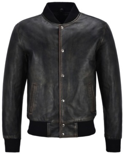 Chaqueta Varsity Personalizada 100% Cuero Nappa Negro Genuino para Hombre, Corte Clásico, Marca Privada OEM/ODM, Estilo de Lujo para el Día a Día - Product Image 1