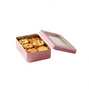 Boîte en fer blanc rectangulaire rose de qualité alimentaire avec couvercle transparent sans BPA, imprimée à l'écran, pour biscuits et bonbons faits maison - Product Image 3