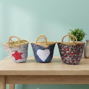 Panier en paille fait main avec décoration de sequins, motif étoile et cœur, poignée naturelle, seau de rangement, décoration d'intérieur, Noël - Product Image 5