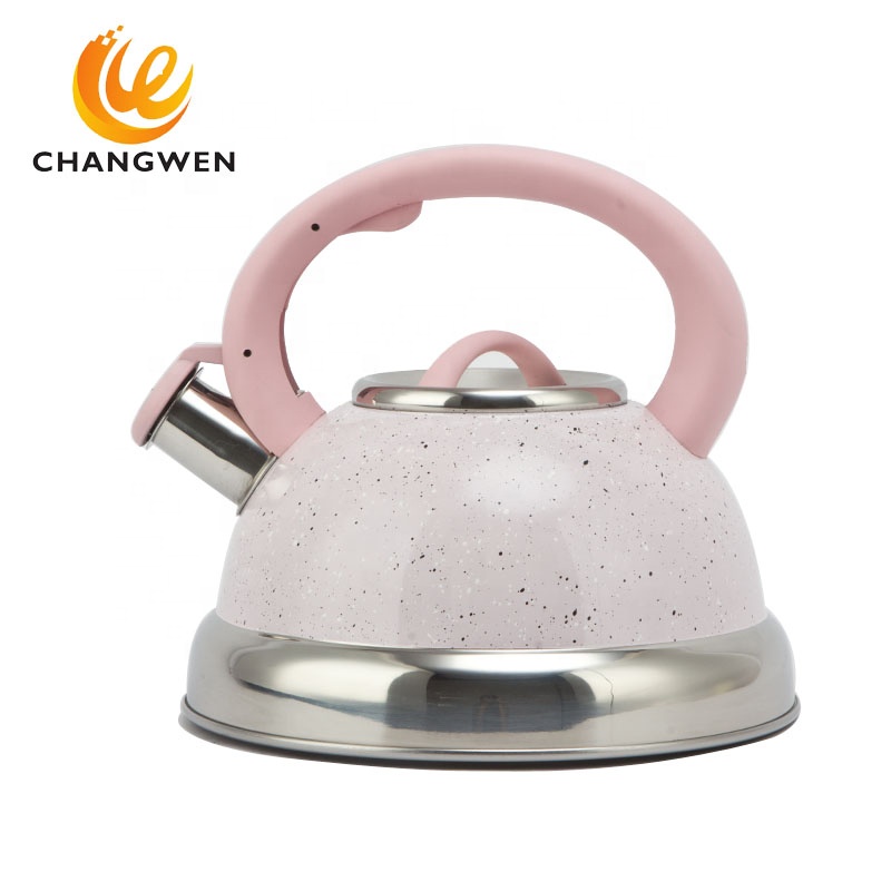 Розовый чайный чайник из нержавеющей стали со свистком