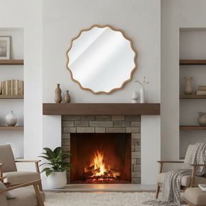 Miroir décoratif rond ondulé en bois massif de 24 pouces, couleur bois naturel, pour chambre à coucher, salle de bain, salon, entrée - Product Image 1
