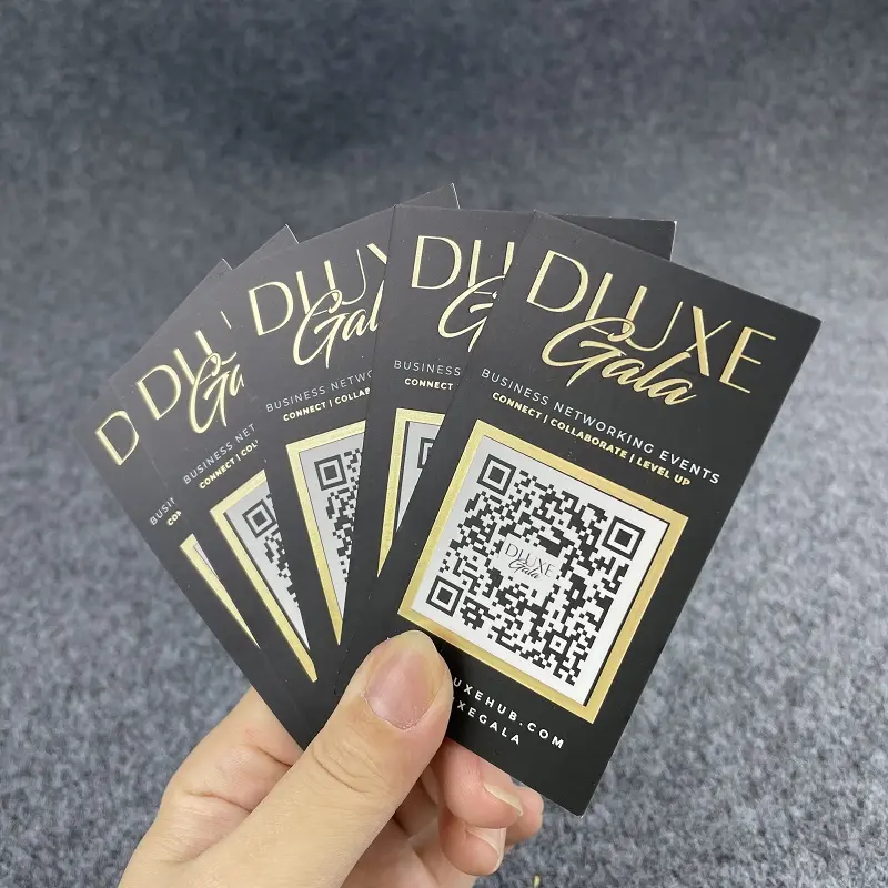 การ์ดขอบคุณทองดีไซน์ฟรีกระดาษรีไซเคิลนามบัตรสีดำด้านพิมพ์ลายตามสั่งพิมพ์รหัส QR