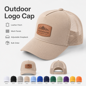 Casquette de baseball en maille sportive avec logo personnalisé du fabricant, 5 panneaux brodés, étiquette en cuir PU, style camionneur - Product Image 1