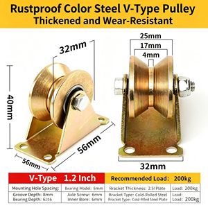 Roue de portail à rainure en V zinguée avec support de base, en acier au carbone robuste, double roulement, pour porte coulissante, certifiée CE, OEM disponible - Product Image 3