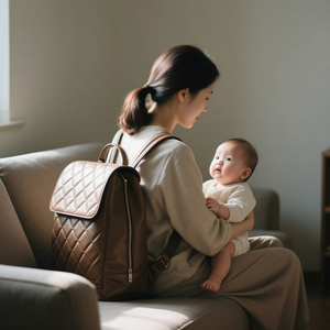 Fabricant personnalisé élégant matelassé végétalien en cuir PU maman bébé couche sac à couches sac à dos organisateur avec poches isolées - Product Image 1