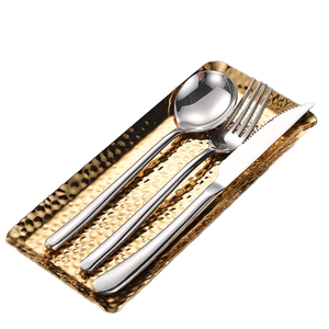 Plateau de service multifonctionnel en acier inoxydable martelé Organisateur de plaques métalliques décoratives pour desserts, cosmétiques et rangement - Product Image 1