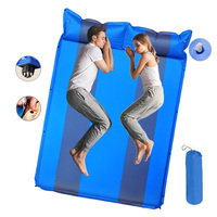 Matelas de camping auto-gonflant rayé pour 2 personnes, F5 Pongee PVC imperméable, double tapis de couchage avec oreillers