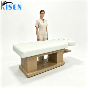 Le lit de massage électrique de style thaïlandais Kisen est doté d'un cuir de qualité supérieure et d'une base en bois réglable, adapté aux massages du visage et du corps. - Product Image 6