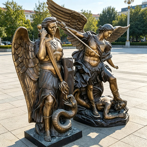 Statues d'archanges en bronze antique de qualité supérieure, paire de sculptures de Michel et d'anges gardiens pour décoration d'église et sacrée haut de gamme - Product Image 1