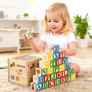 Ensemble de blocs de lettres de l'alphabet en bois personnalisés, blocs d'empilage éducatifs Montessori, jouet d'apprentissage pour tout-petits - Product Image 1