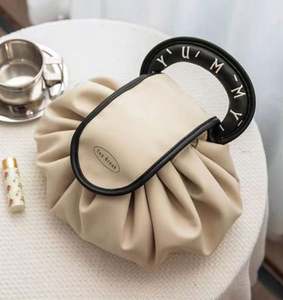 2023 Professional Artist's Lazy <b>Drawstring</b> <b>Pouch</b> Custom Logo Printed for Pink PU Makeup Bag With Zipper Closure Hot Item for - Product Image 3